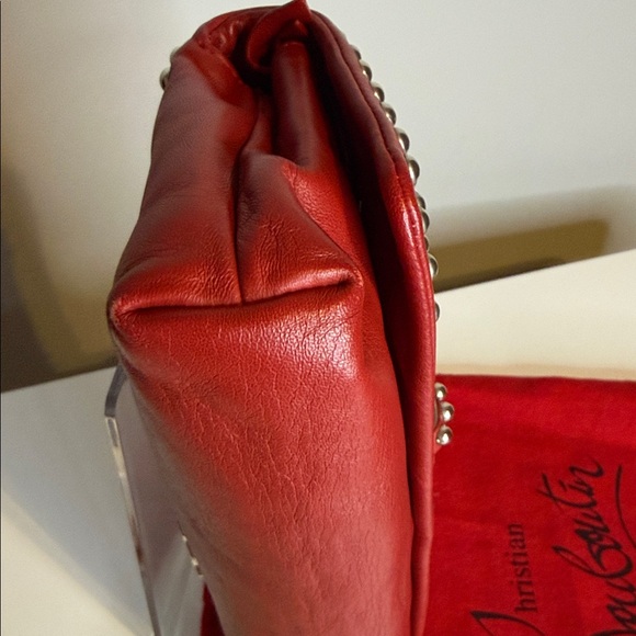 Christian Louboutin Sweet Charity Red Leather Clutch with Silver Studs - Picture 7 of 16